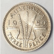 AUSTRALIA 1952 . THREEPENCE . ERROR . MULTIPLE DIE CRACKS CUD